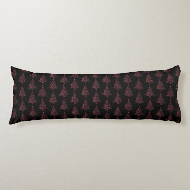 Coussins Longs Joyeux sapin de Noël Motif noir rouge élégant (Devant)