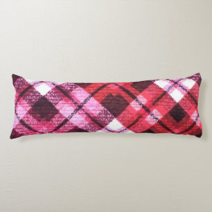 Coussins Longs Knit Plaid Tartan Check Pink White Wine Motif