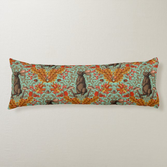 Coussins Longs Lapin d'automne sur vert clair (Devant)
