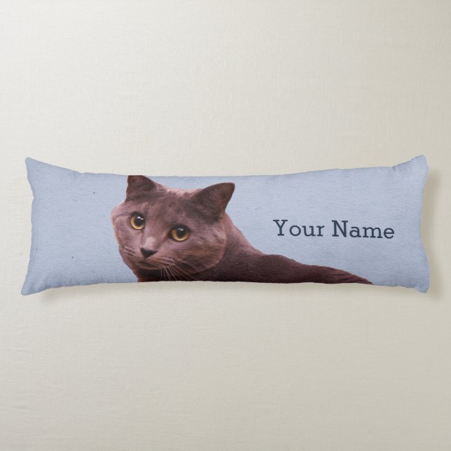 Coussins Longs Le chat bleu russe ajoutent le nom (Devant)