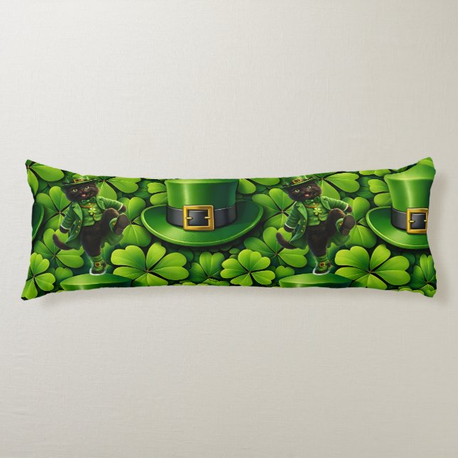 Coussins Longs Leprechaun black cat Saint Patrick's Day lumber (Devant)