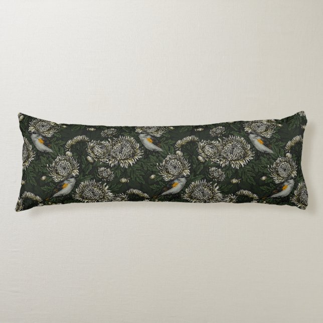 Coussins Longs Les redémarrages dans les chrysanthèmes en vert et (Devant)