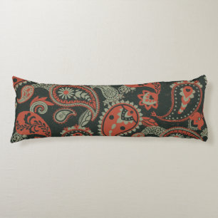 Coussins Longs Linocut Traditionnel Paisley Chaud Orange Mint Ver
