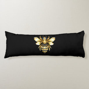 Coussins Longs Logo Faux Gold Foil Bee Polygonal sur Noir