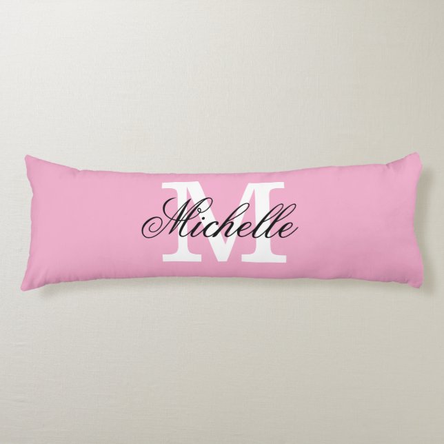 Coussins Longs Long pink body pillow with custom monogram (Devant)