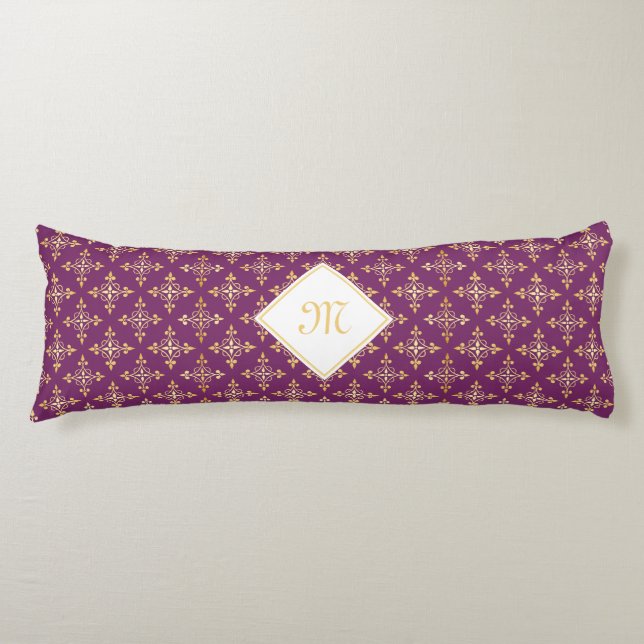 Coussins Longs Luxe Monogramme vert et or Quatre Floral (Devant)