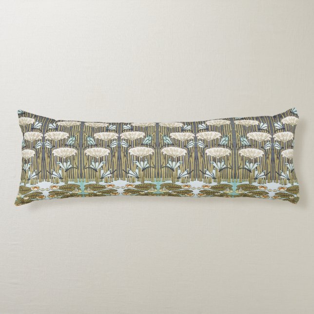 Coussins Longs Lys d'eau, libellules, Marais Art Nouveau (Devant)
