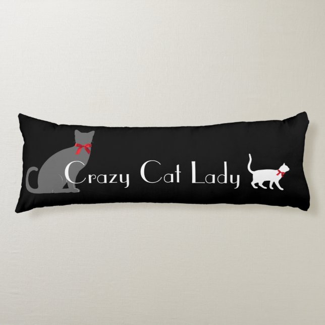 Coussins Longs Madame folle mignonne de chat, chats de blanc gris (Devant)