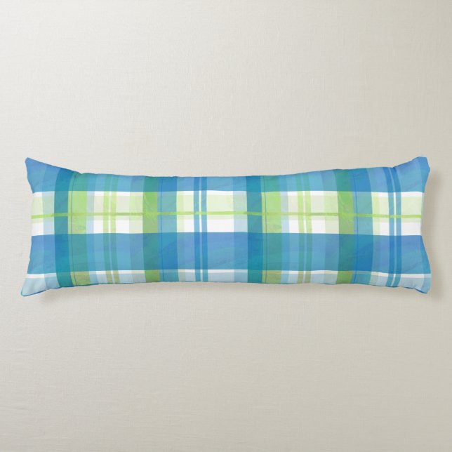 Coussins Longs Madras Plaid Green et Blue (Devant)