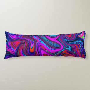 Coussins Longs Magenta marbré, Art Abstrait bleu et rouge