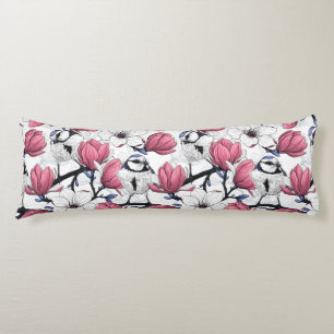 Coussins Longs Magnolia rose et métis bleu