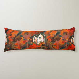 Coussins Longs Maison Blanche et arbres d'automne