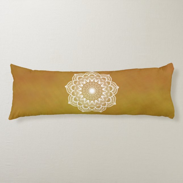 Coussins Longs Mandala blanc sur fond doré (Devant)