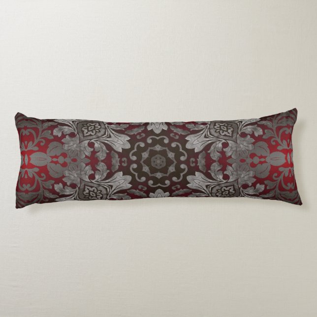 Coussins Longs mandala gothique de renaissance métallique rouge e (Dos)