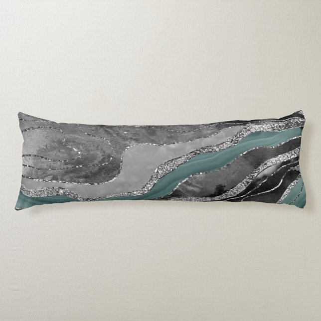 Coussins Longs Marbre gris pâle Turquoise Agate Parties scintilla (Devant)