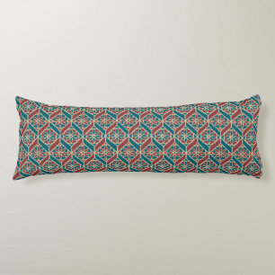 Coussins Longs Maroon, Motif ethnique Turquoise, Fleurs, Chevrons