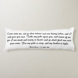 Coussins Longs Matthieu 11:28 Bible Scripture Verse Noir & Blanc