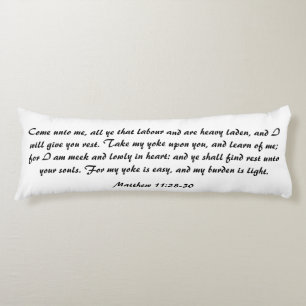 Coussins Longs Matthieu 11:28 Bible Scripture Verse Noir & Blanc