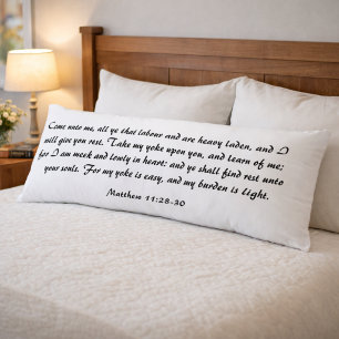 Coussins Longs Matthieu 11:28 Bible Scripture Verse Noir & Blanc