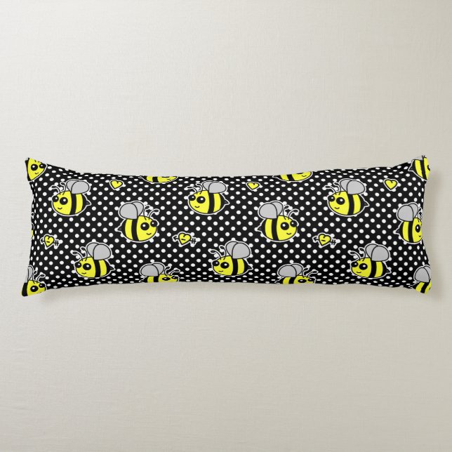 Coussins Longs Mignon gaffez le noir de motif d'abeille (Devant)