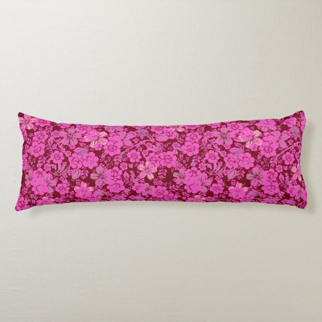 Coussins Longs Modèle floral 15.Pink DRed BG (Devant)