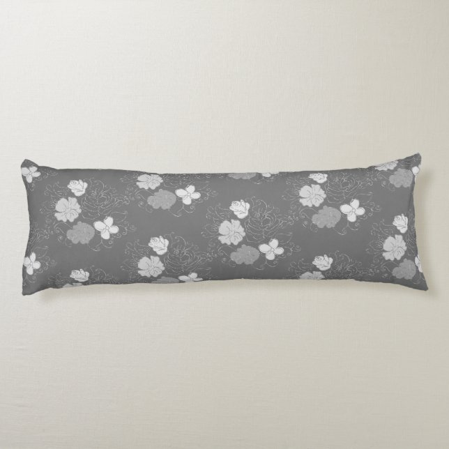 Coussins Longs Modèle floral gris et blanc moderne (Dos)