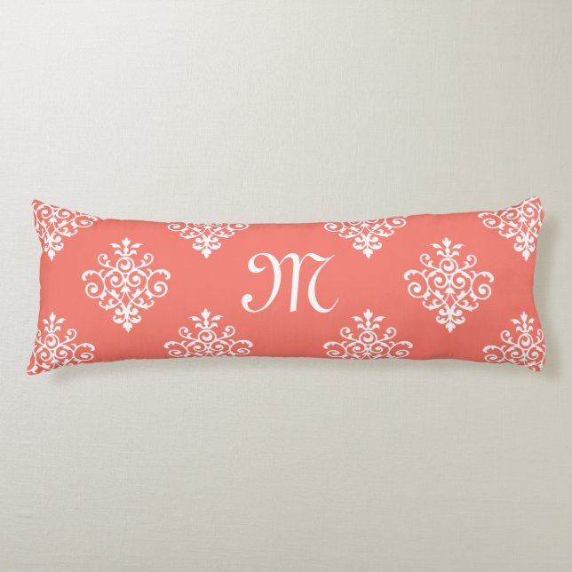 Coussins Longs Modèle Stylé Corail Damask Avec Monogramme (Devant)