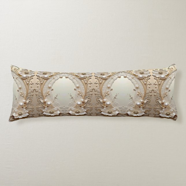 Coussins Longs Modern White Flowers Pearls Body Pillow (Devant)