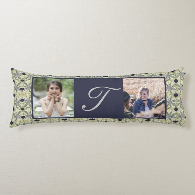 Coussins Longs Monogramme 2 Photos Personnalisées Cyanus Fleurs (Devant)