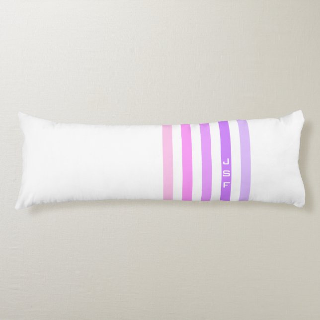 Coussins Longs Monogramme à bandes verticales violettes et roses (Devant)
