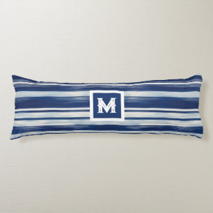 Coussins Longs Monogramme à rayures bleues et blanches