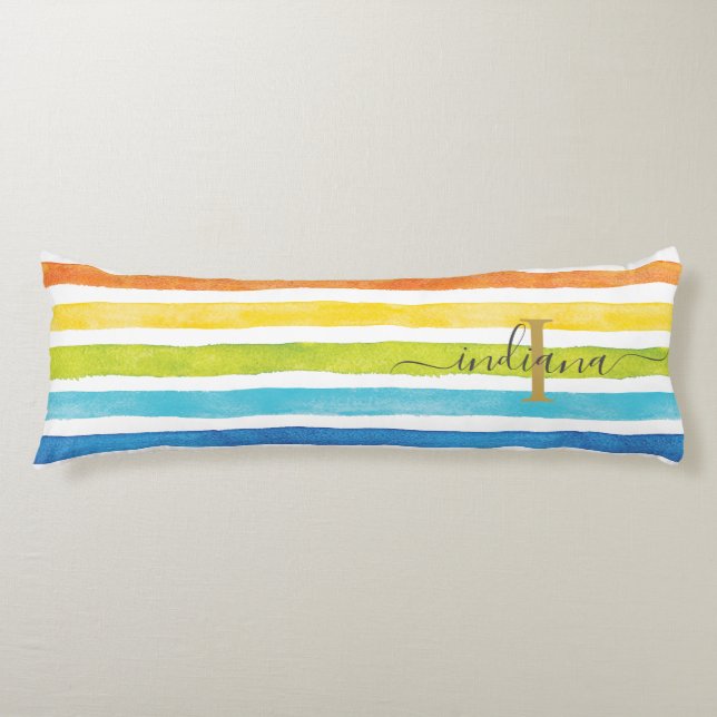 Coussins Longs Monogramme arc-en-ciel Nom Initial Script Personna (Devant)