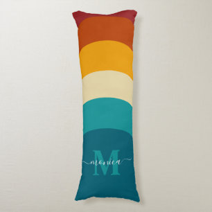 Coussins Longs Monogramme arc-en-ciel Nom personnalisé Retro Suns