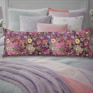 Coussins Longs Monogramme botanique aquarelle rose chic violet