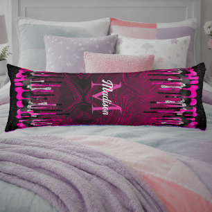 Coussins Longs Monogramme chic pailleté rose noir qui coule