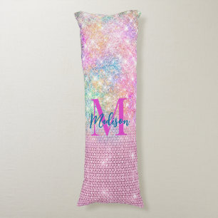 Coussins Longs monogramme de la fausse parties scintillant rose u