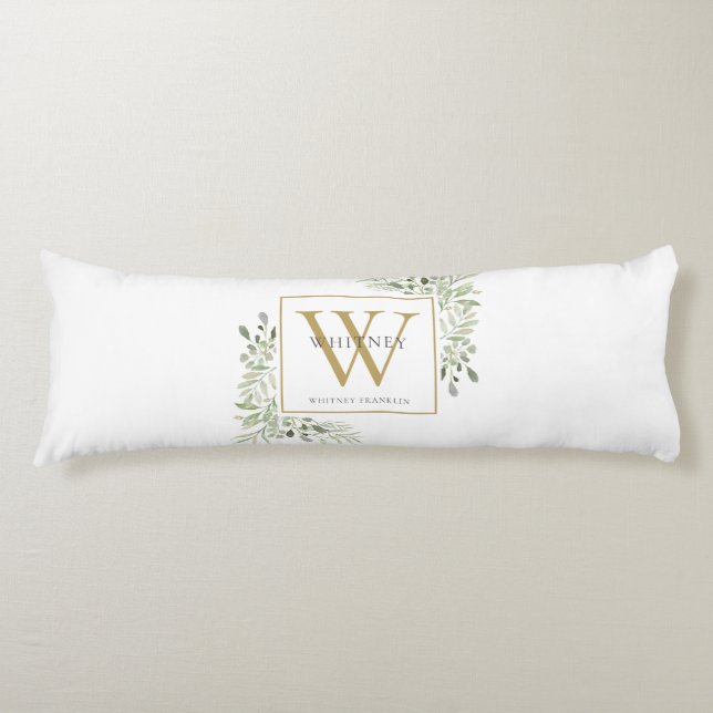 Coussins Longs Monogramme d'or de la verdure moderne (Devant)