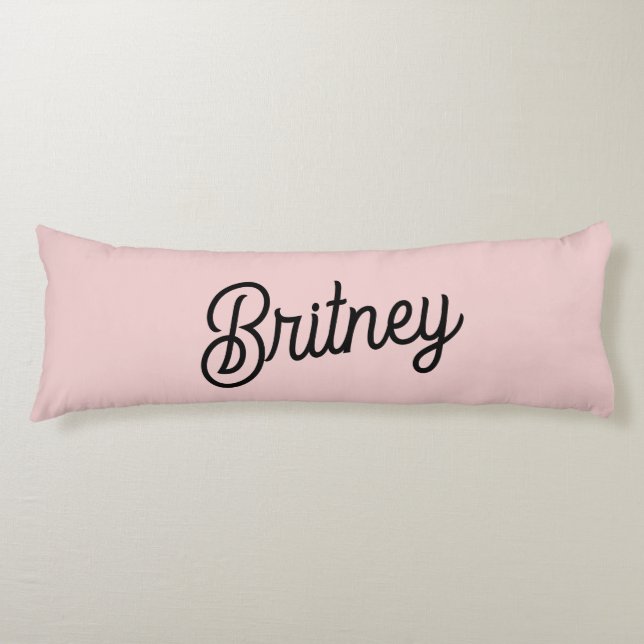 Coussins Longs Monogramme et nom rose pâle moderne (Devant)