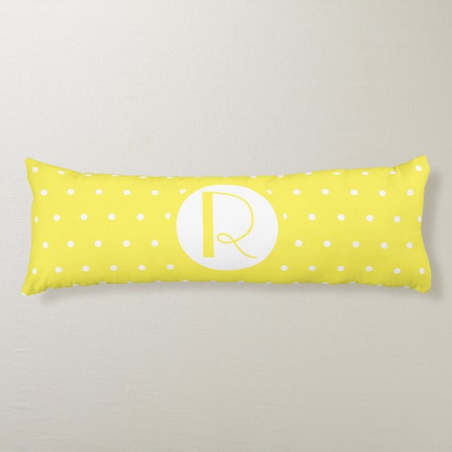 Coussins Longs Monogramme initial Pois jaune vif (Devant)