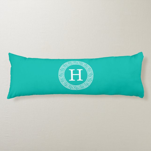 Coussins Longs Monogramme initial turquoise Wht Key grecque (Devant)