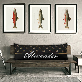 Coussins Longs Monogramme Moderne Noir Blanc Or Élégant Mat de ba