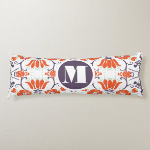 Coussins Longs Monogramme moderne Orange et violet Vintage Floral