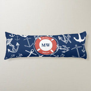 Coussins Longs Monogramme nautique Ancre bleu marine Motif