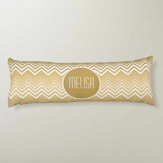 Coussins Longs Monogramme Or Et Blanc Zigzag Chevron (Dos)