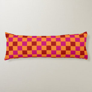Coussins Longs Motif à carreaux rouge orange rose