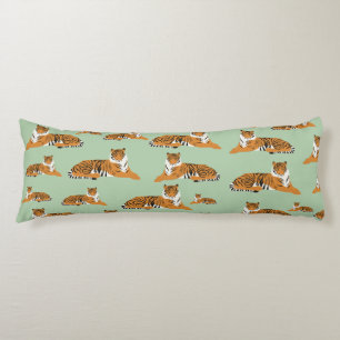 Coussins Longs Motif animalier de tigre de jungle vert sauge oran