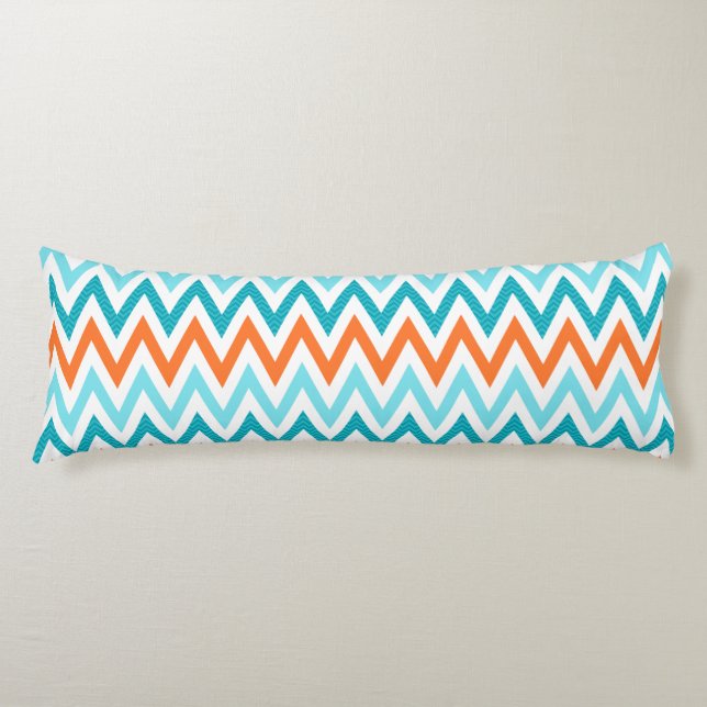 Coussins Longs Motif bleu de zigzag d'Aqua orange moderne de (Devant)