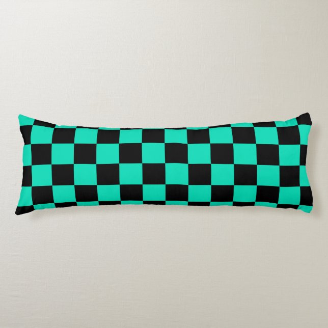 Coussins Longs Motif chèque À damiers noir vert (Devant)