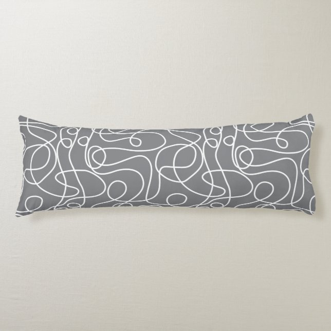Coussins Longs Motif d'art Doodline | Blanc sur gris (Devant)