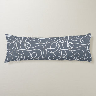 Coussins Longs Motif d'art Doodline Blanc sur gris bleu